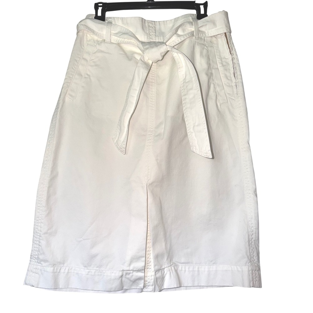 J.Crew Womens White Cotton Twill Tie Waist Midi Skirt 12 Front Slit Side Zip